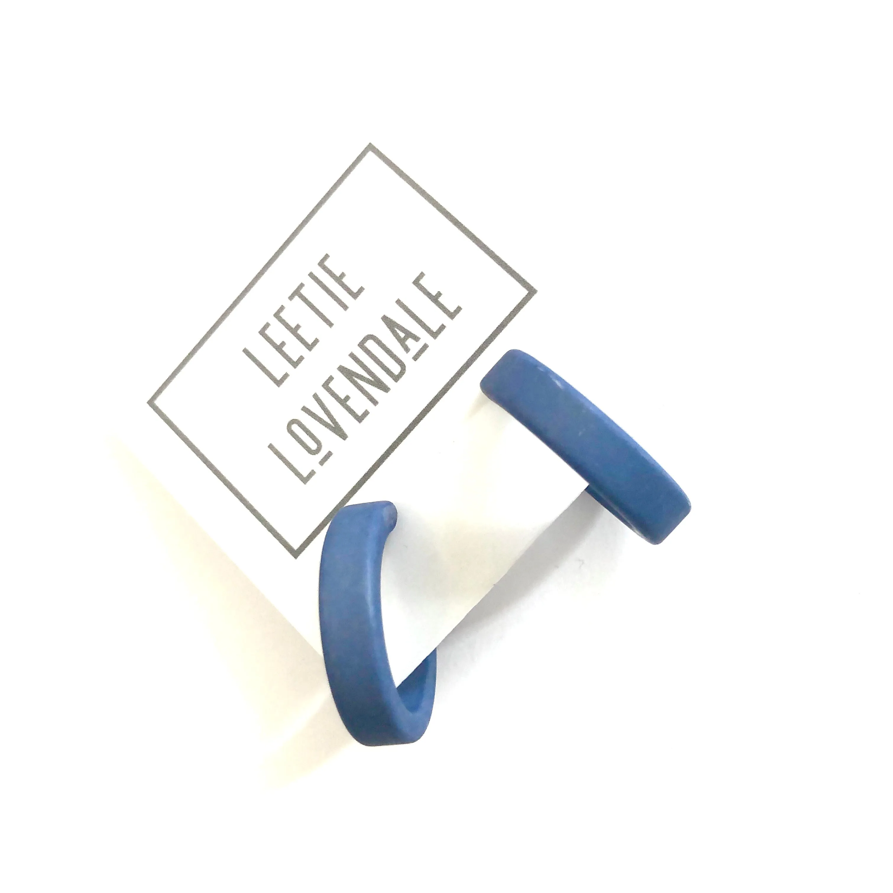 Slate Blue Velvet Mini Classic Hoop Earrings