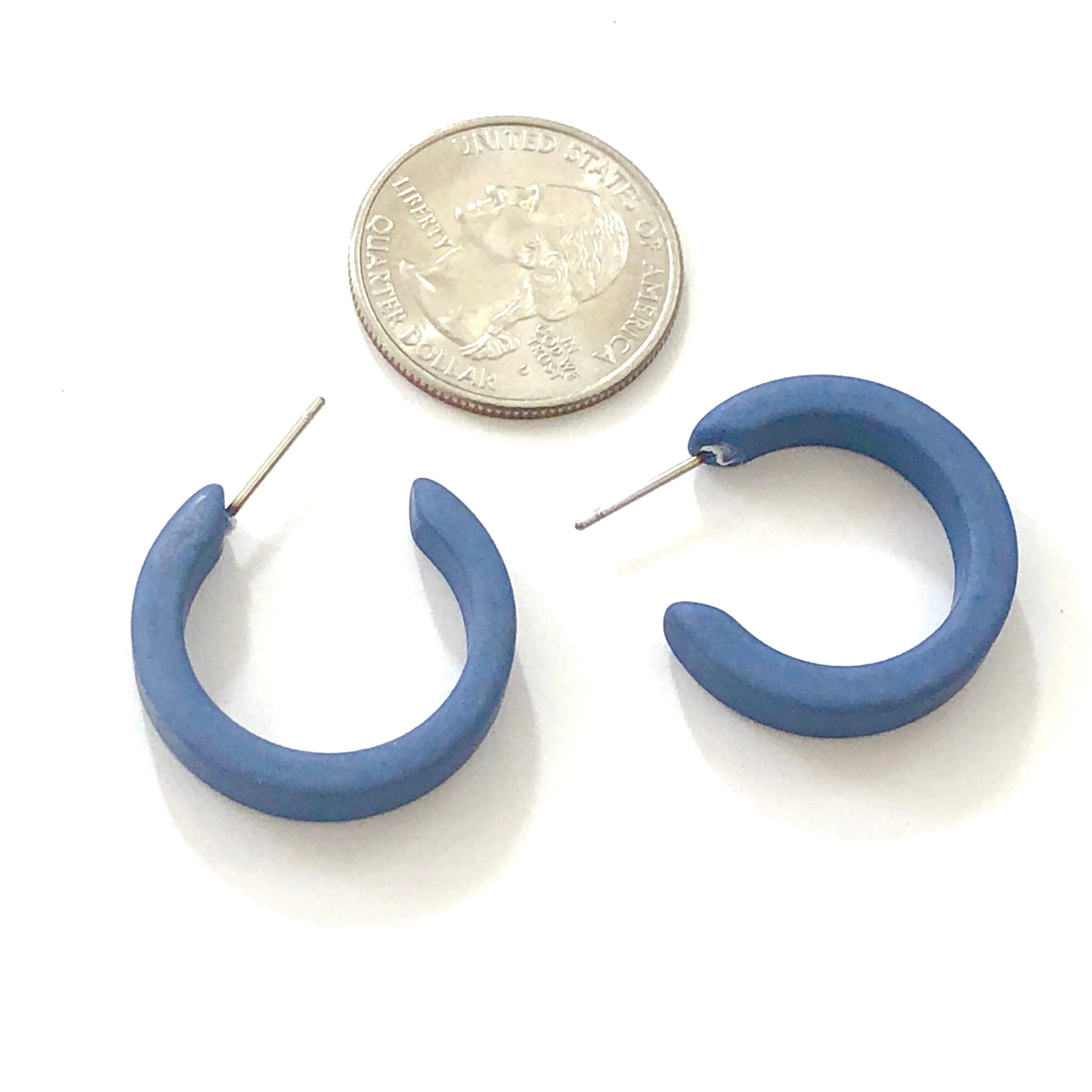 Slate Blue Velvet Mini Classic Hoop Earrings