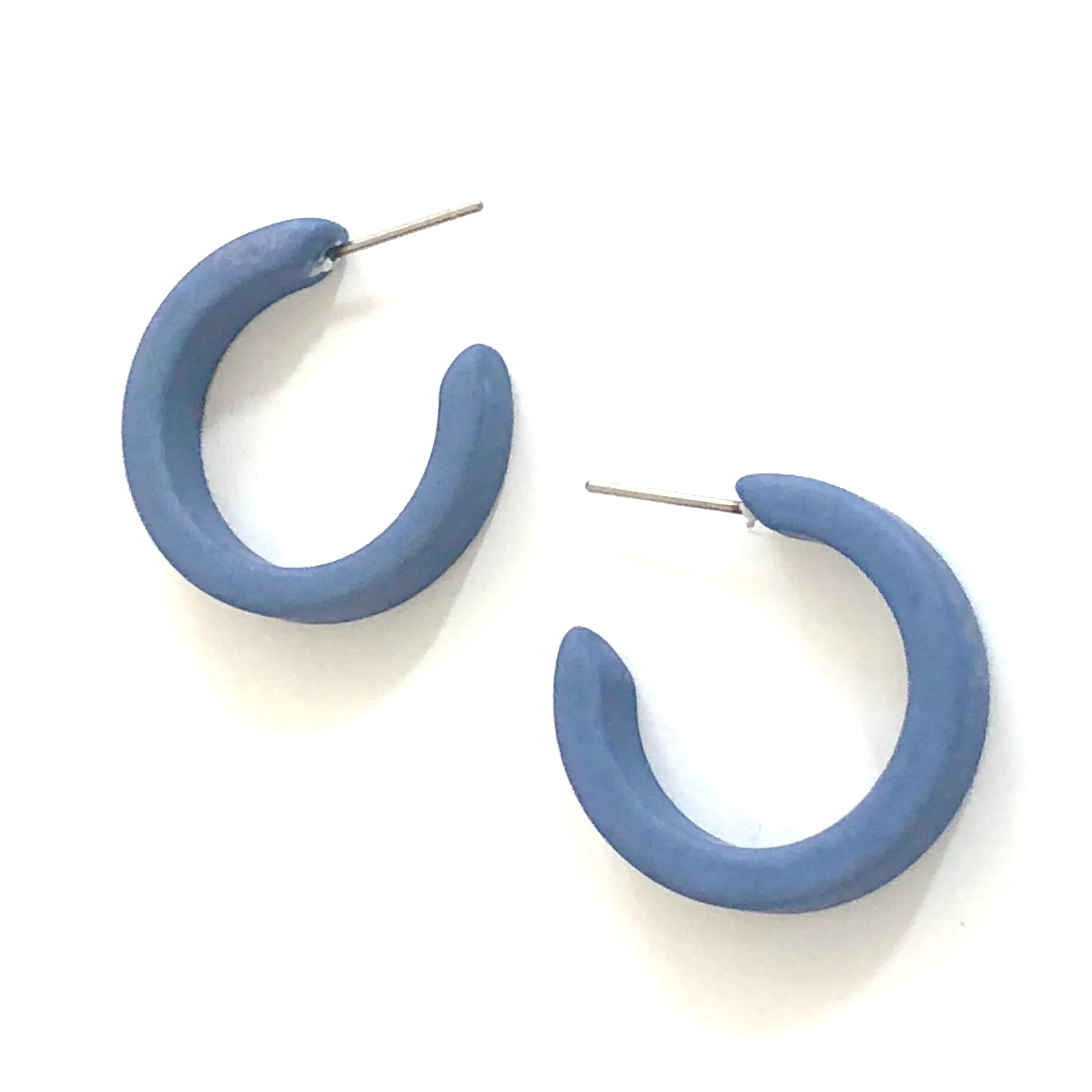 Slate Blue Velvet Mini Classic Hoop Earrings