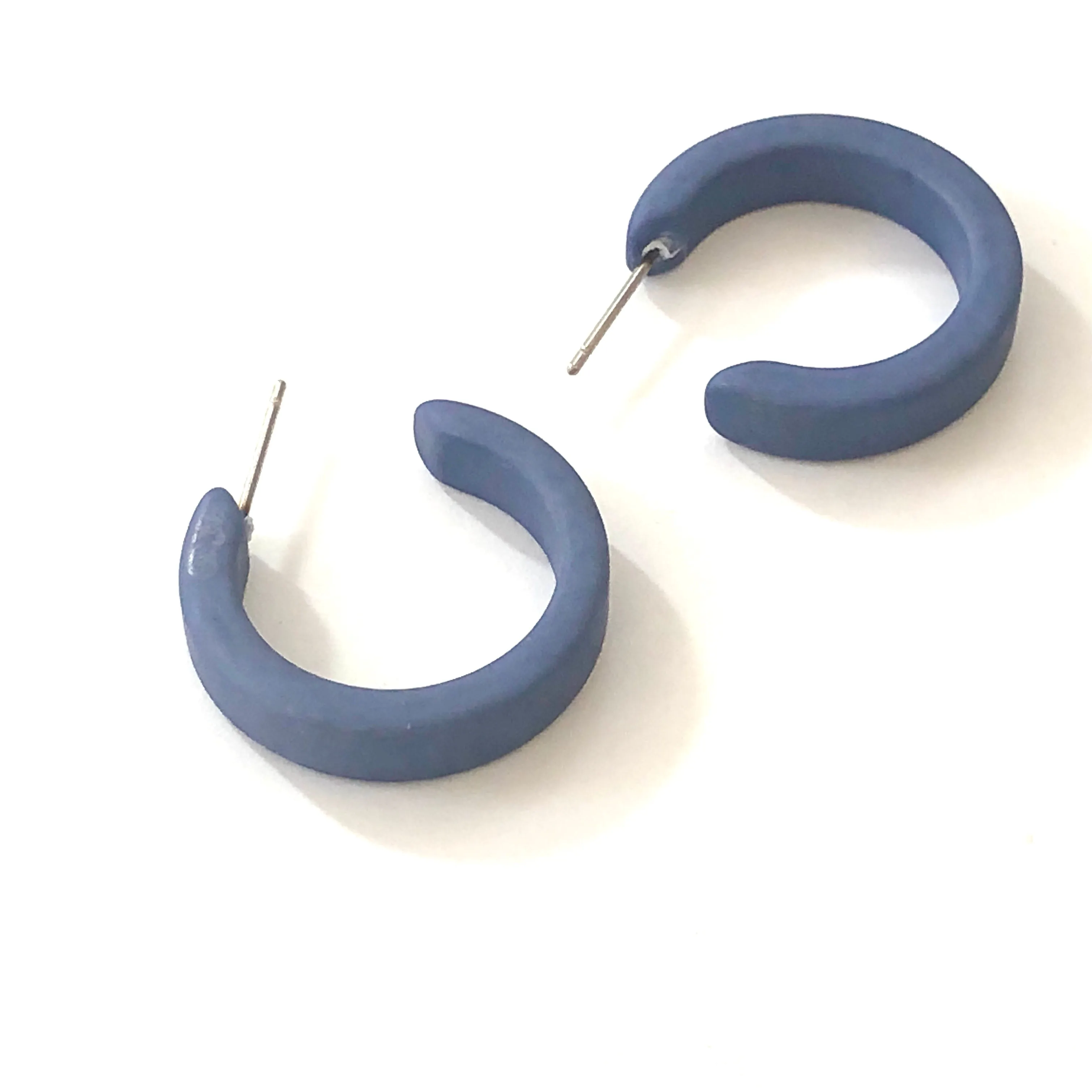 Slate Blue Velvet Mini Classic Hoop Earrings