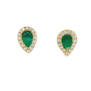 Small Colombian Pear Shape Emerald & Diamond Stud Earrings