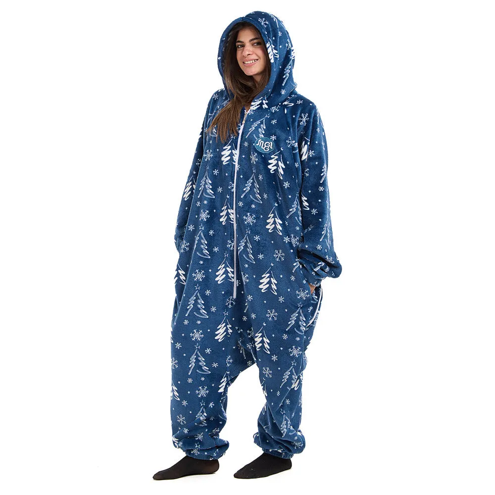 Snuggs Blanket Onesie Blue Christmas Tree