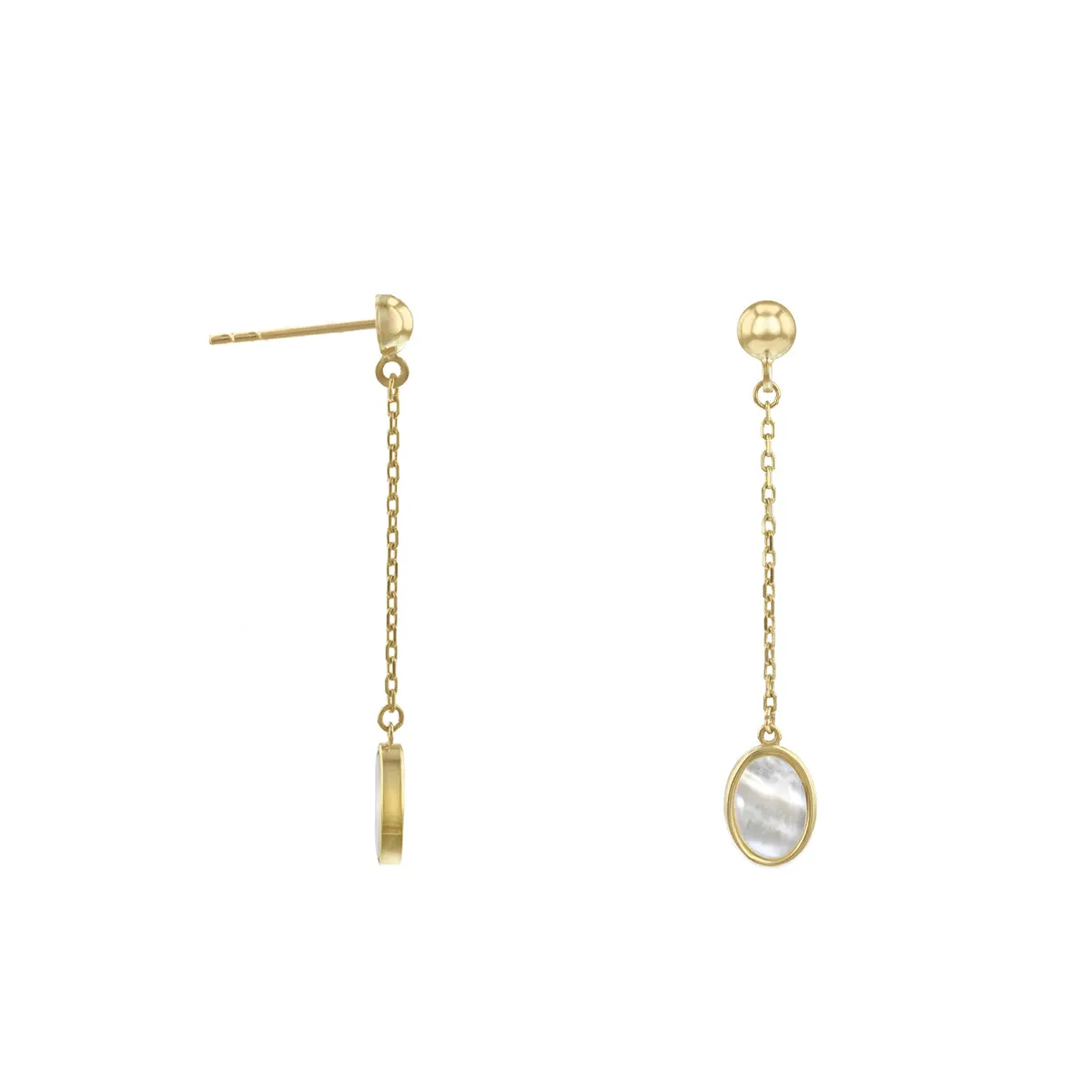 Soleil Collection Oval Mother Of Pearl Drop Earrings | 9K Solid Yellow Gold