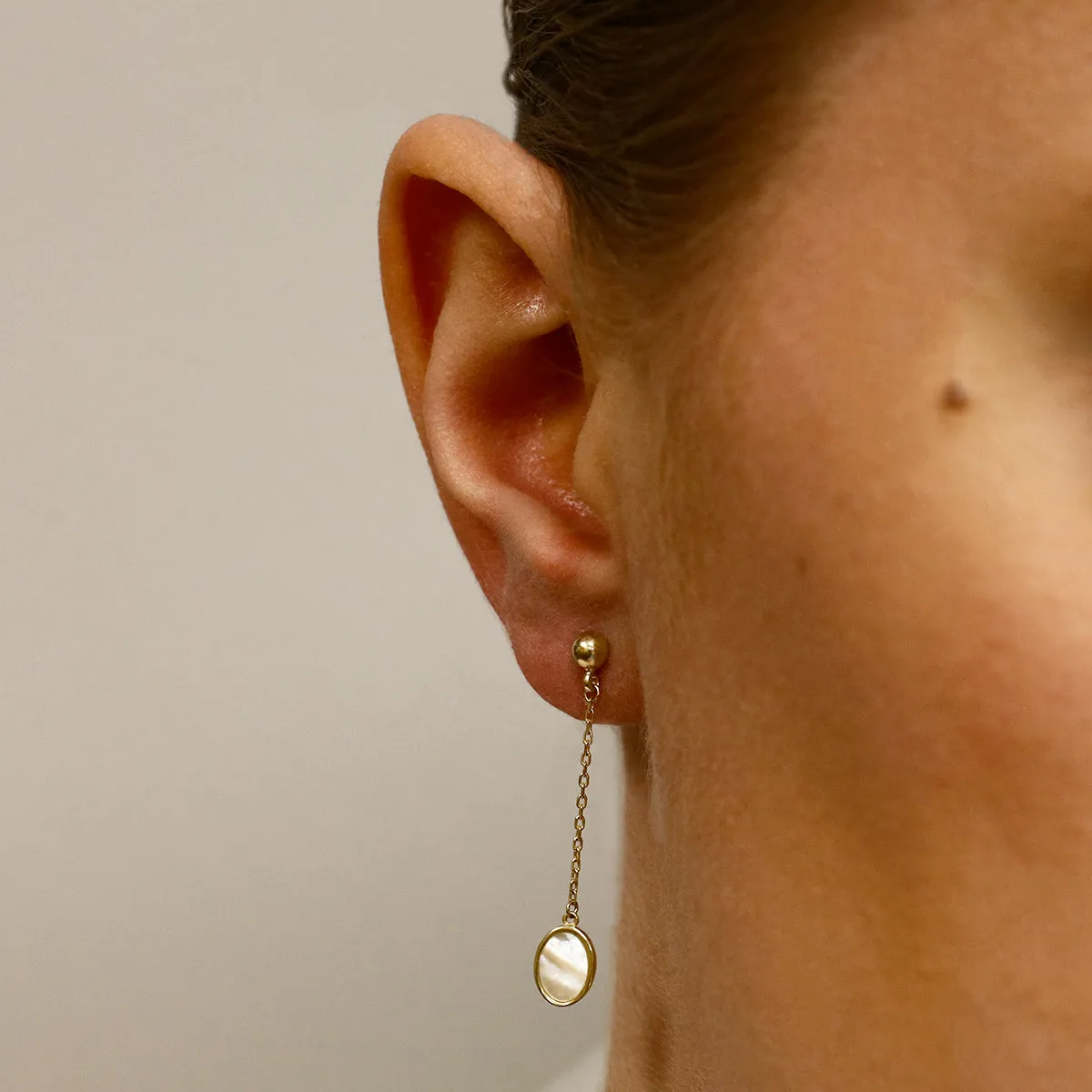Soleil Collection Oval Mother Of Pearl Drop Earrings | 9K Solid Yellow Gold