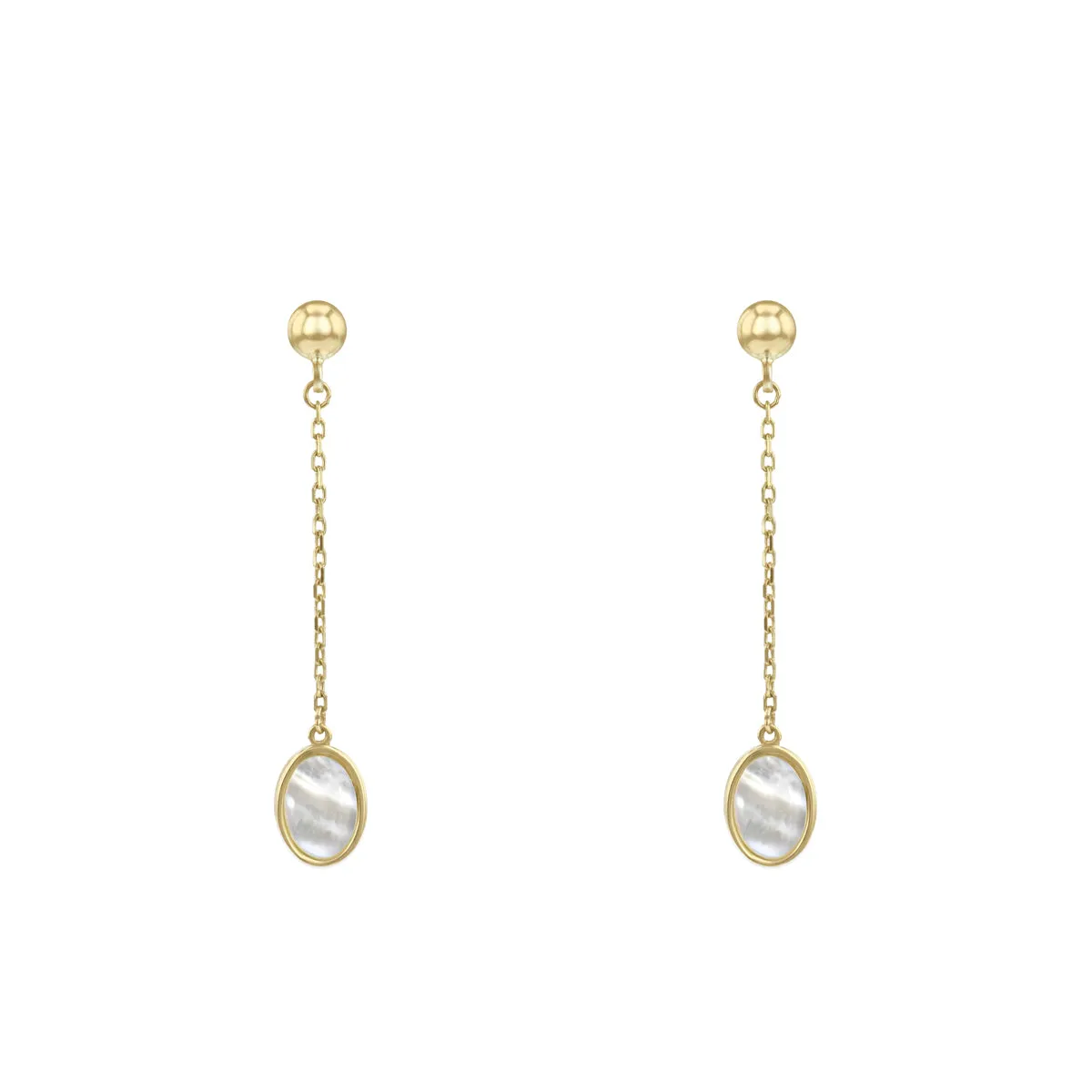 Soleil Collection Oval Mother Of Pearl Drop Earrings | 9K Solid Yellow Gold