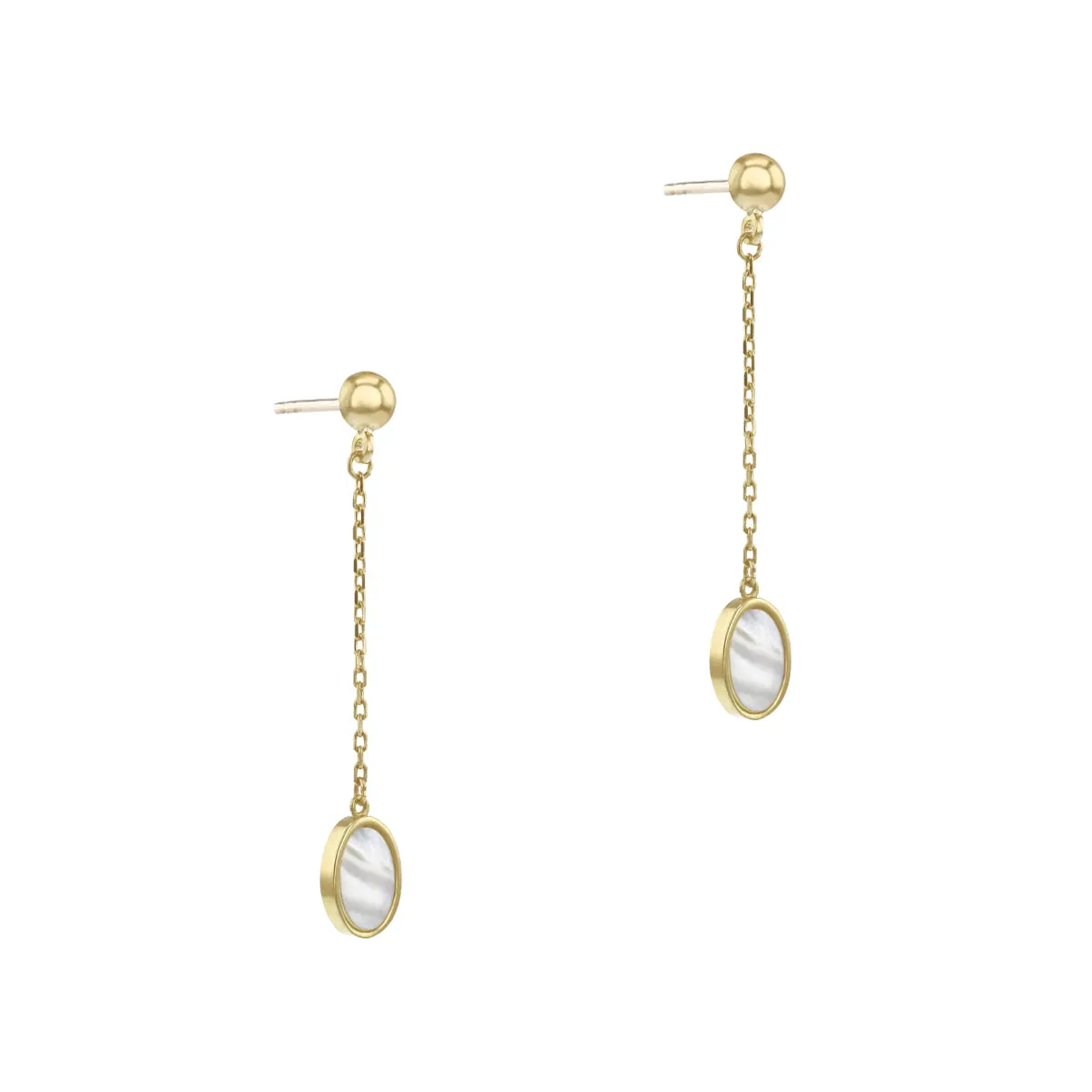 Soleil Collection Oval Mother Of Pearl Drop Earrings | 9K Solid Yellow Gold