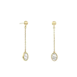 Soleil Collection Oval Mother Of Pearl Drop Earrings | 9K Solid Yellow Gold