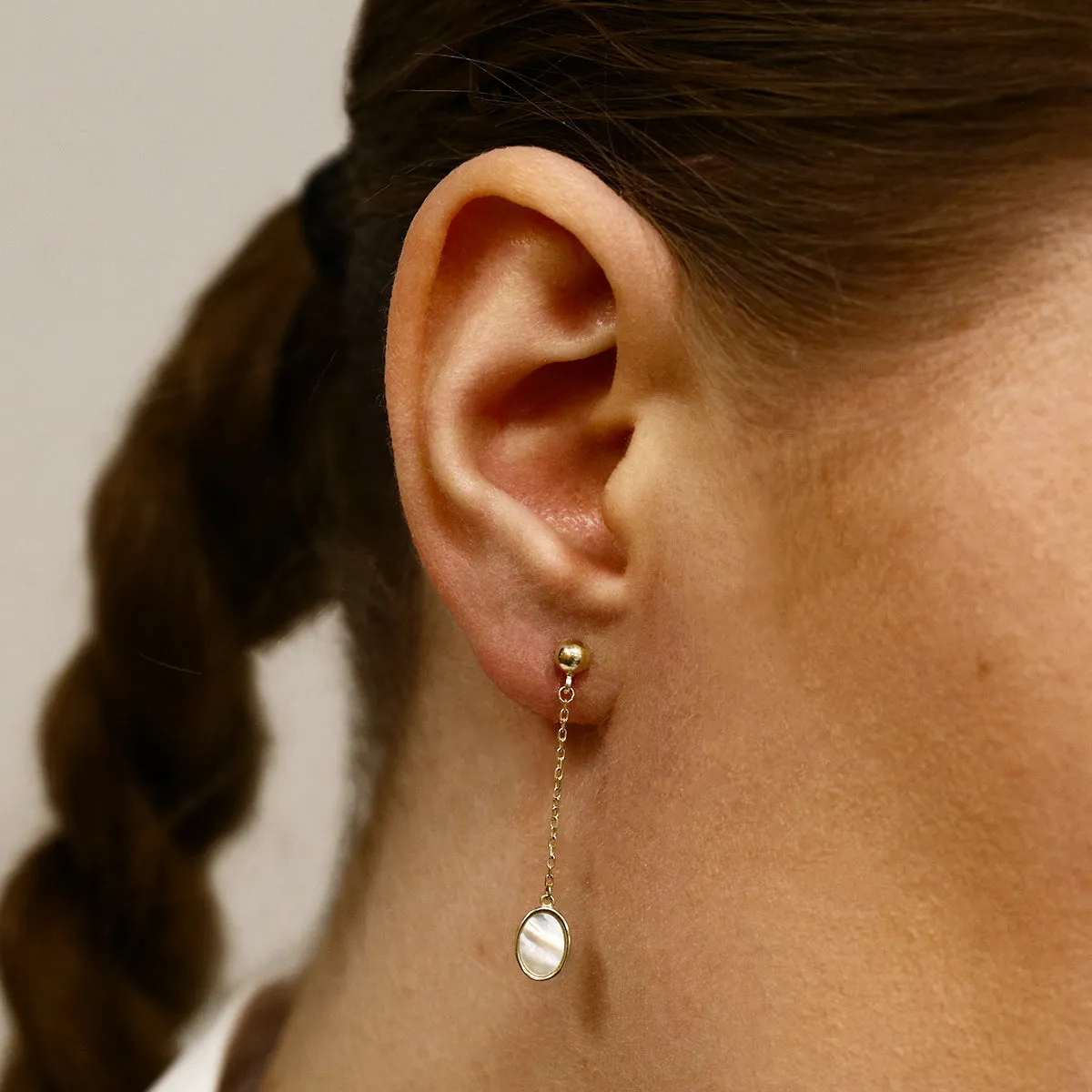 Soleil Collection Oval Mother Of Pearl Drop Earrings | 9K Solid Yellow Gold