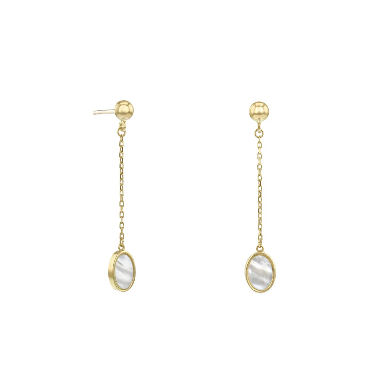 Soleil Collection Oval Mother Of Pearl Drop Earrings | 9K Solid Yellow Gold