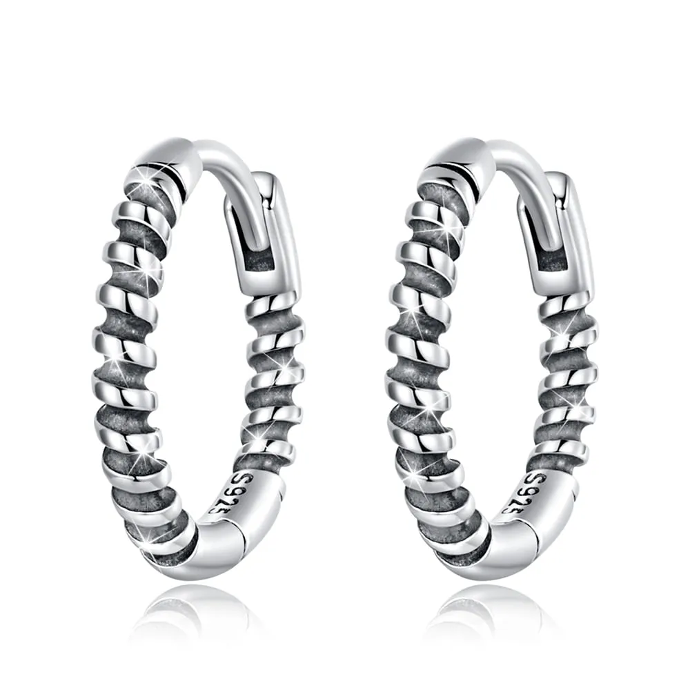 Solid 925 Signature Silver Ridged Huggie Earrings