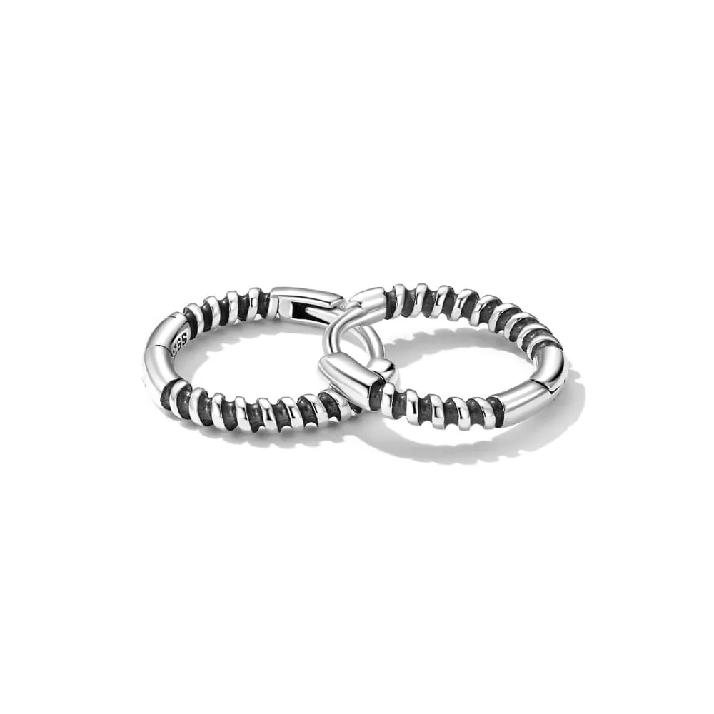 Solid 925 Signature Silver Ridged Huggie Earrings