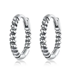 Solid 925 Signature Silver Ridged Huggie Earrings