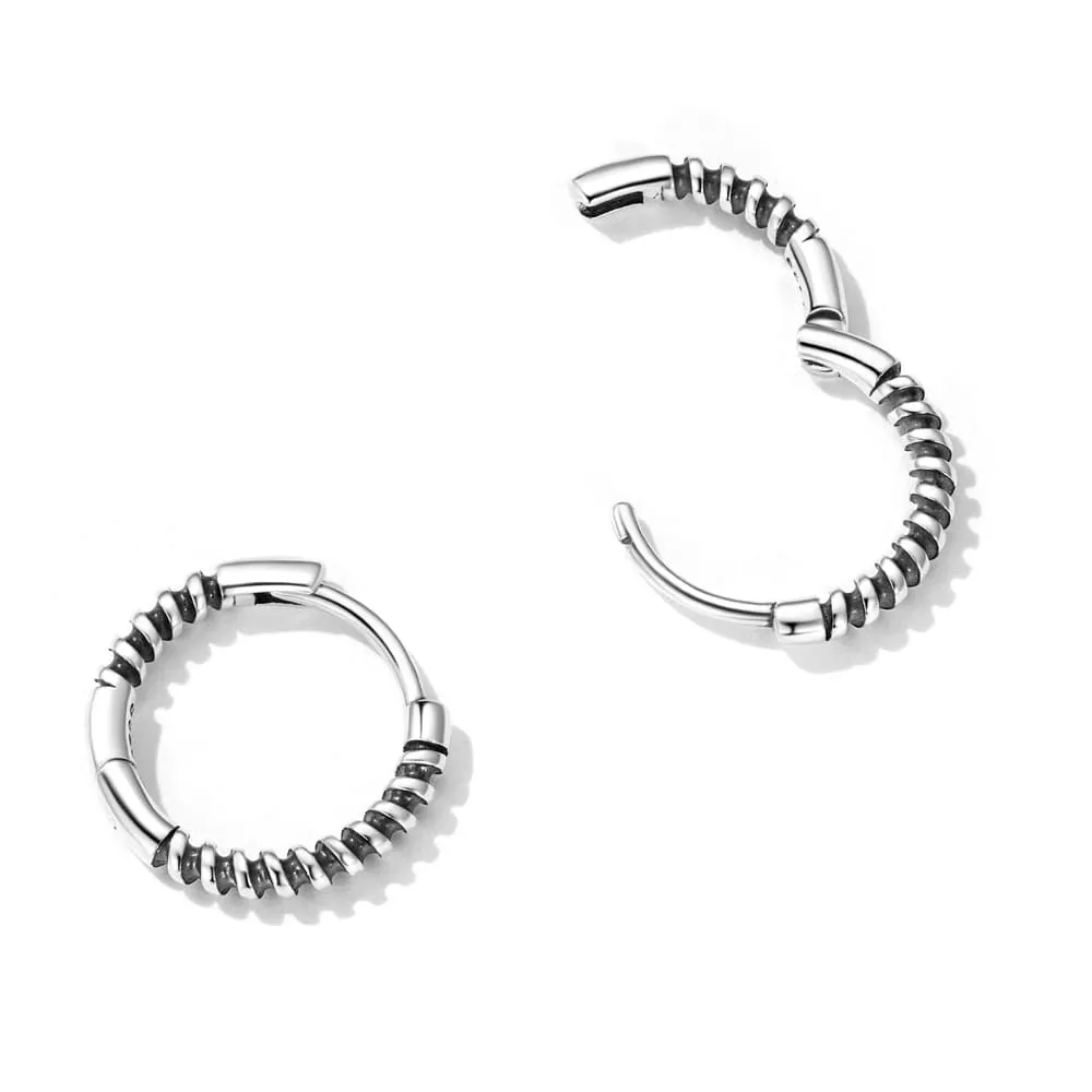 Solid 925 Signature Silver Ridged Huggie Earrings