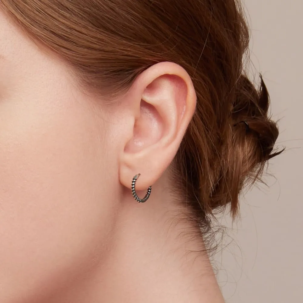 Solid 925 Signature Silver Ridged Huggie Earrings