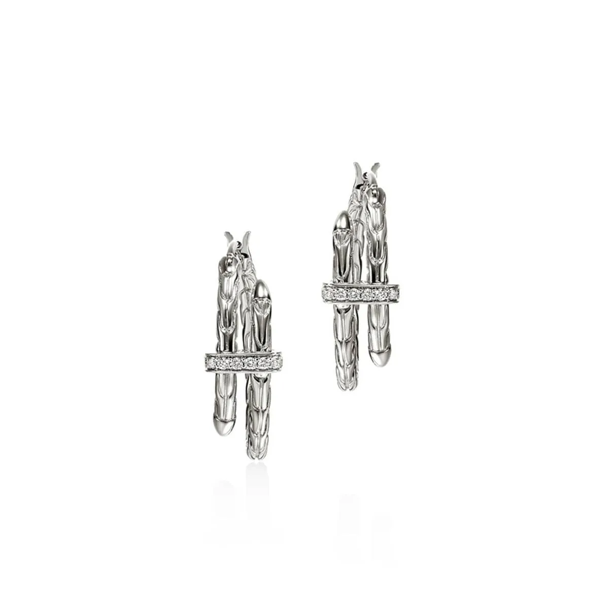 Spear Silver Diamond Pave Hoop Earrings - EBP986742DI