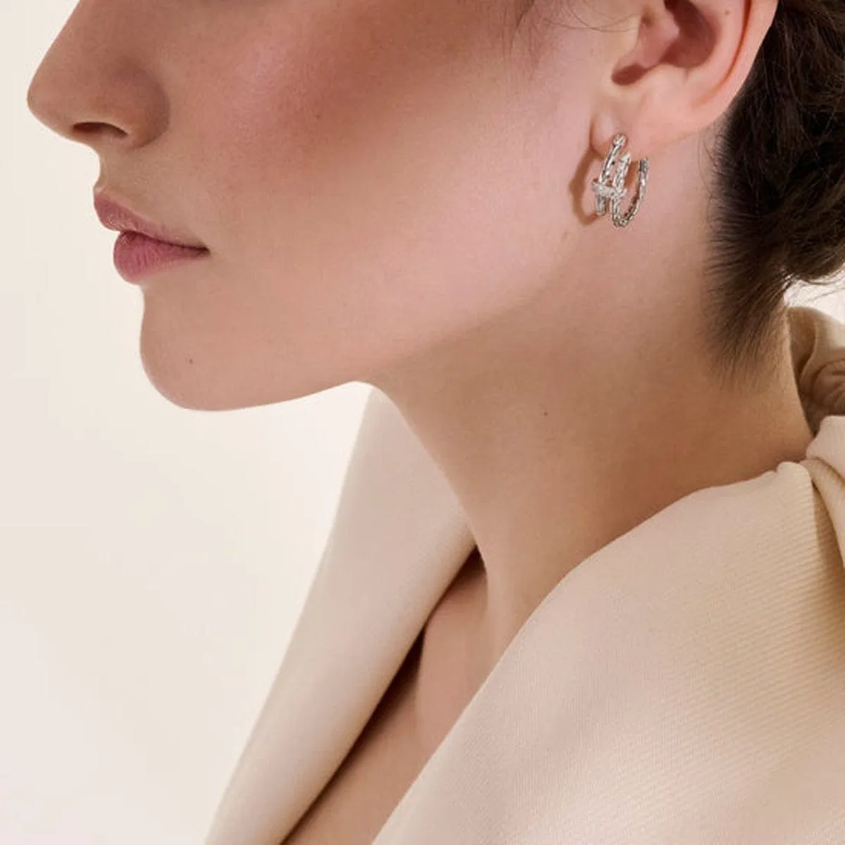 Spear Silver Diamond Pave Hoop Earrings - EBP986742DI