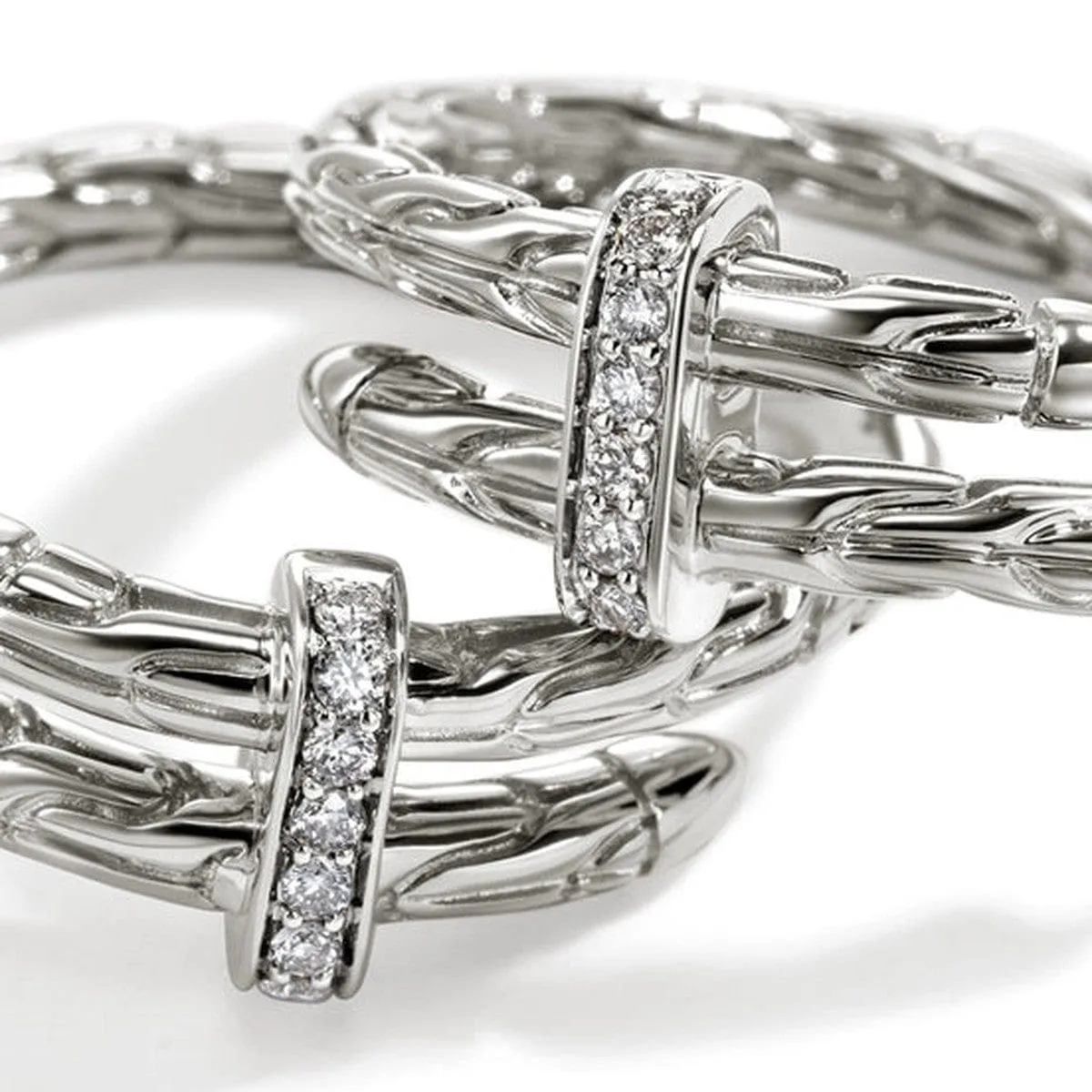 Spear Silver Diamond Pave Hoop Earrings - EBP986742DI