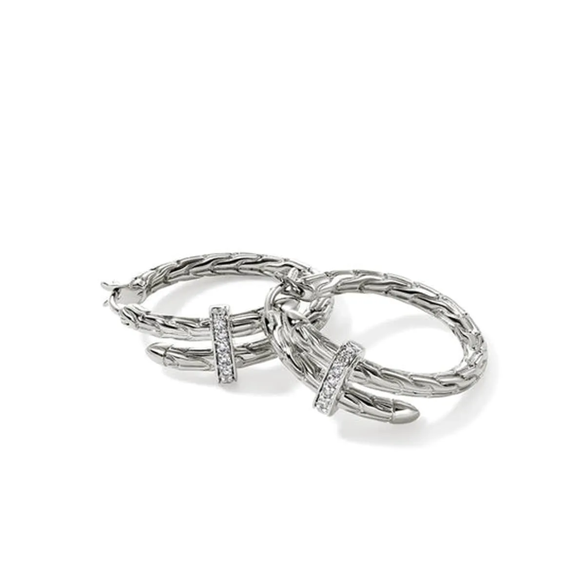 Spear Silver Diamond Pave Hoop Earrings - EBP986742DI