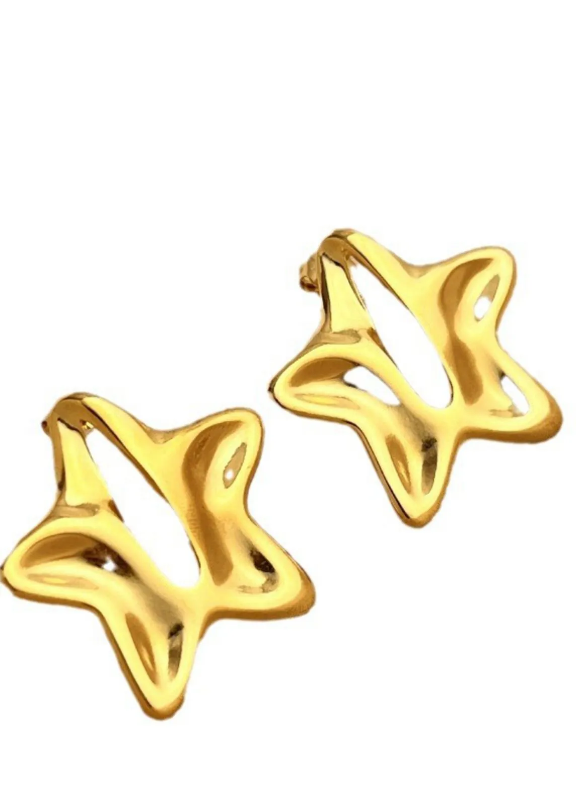 Split Star Gold Plate Stainless Steel Stud Earrings