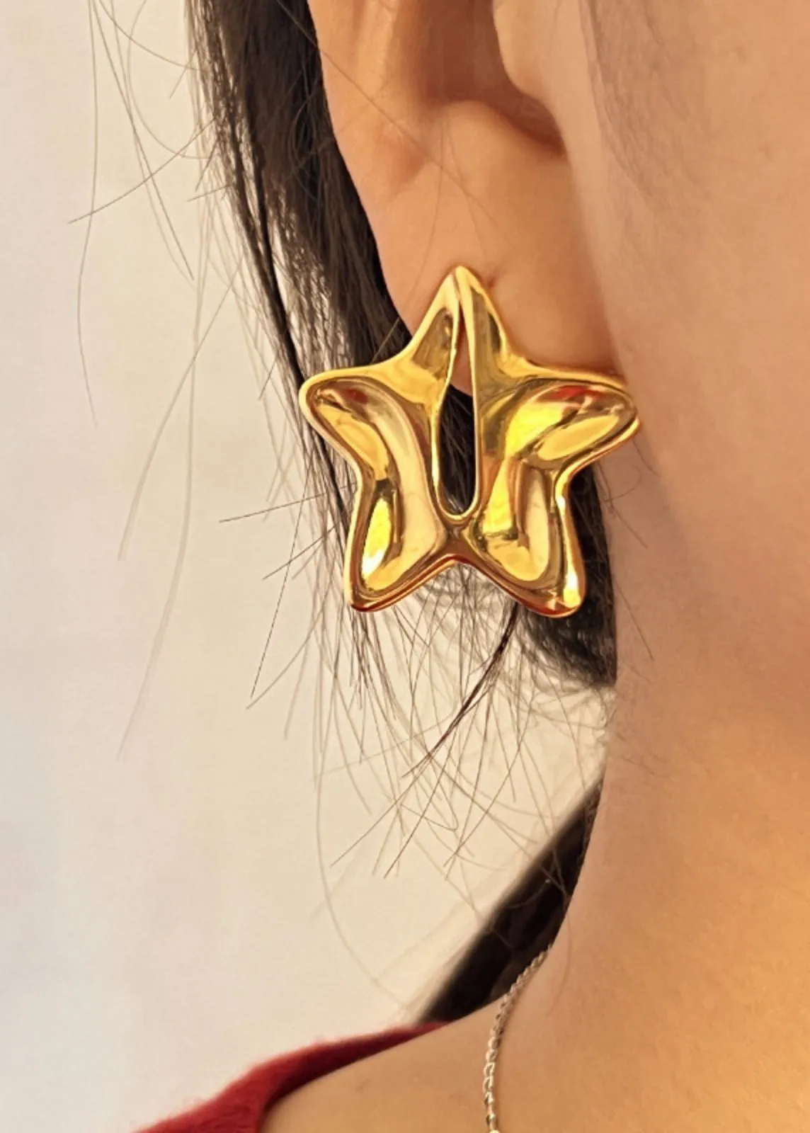 Split Star Gold Plate Stainless Steel Stud Earrings