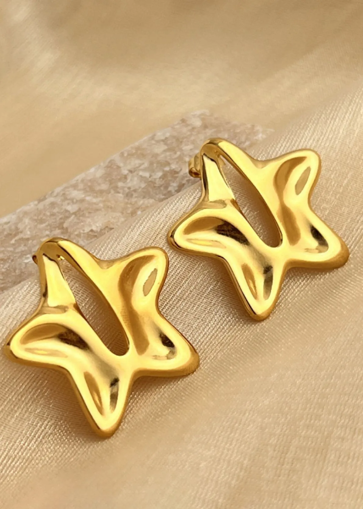Split Star Gold Plate Stainless Steel Stud Earrings