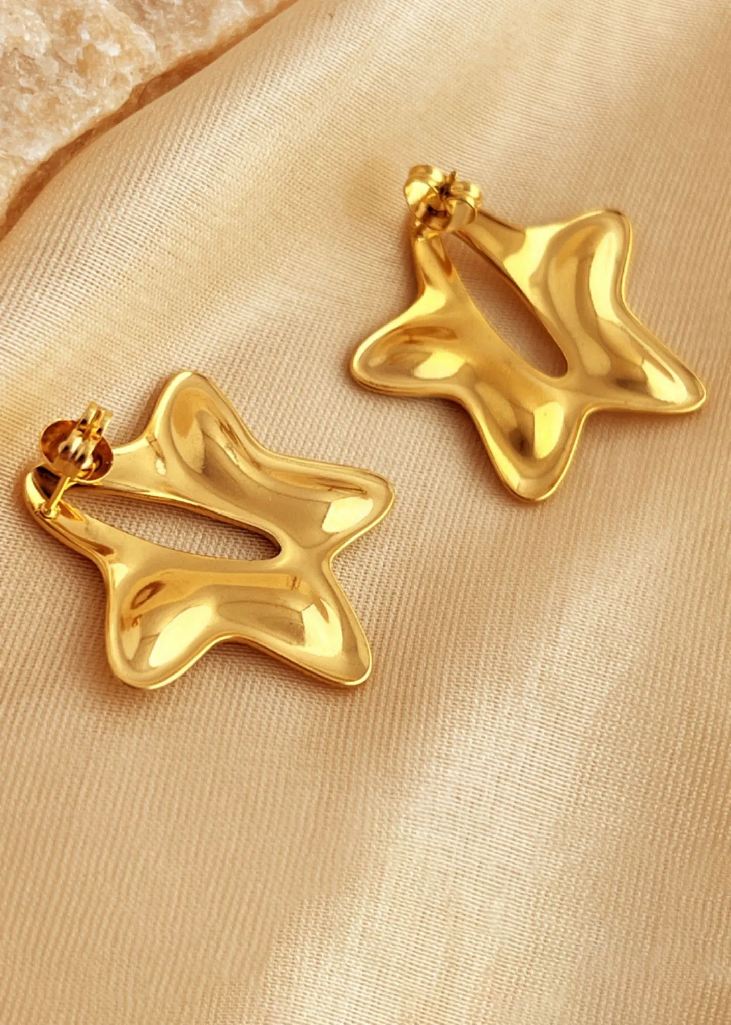Split Star Gold Plate Stainless Steel Stud Earrings