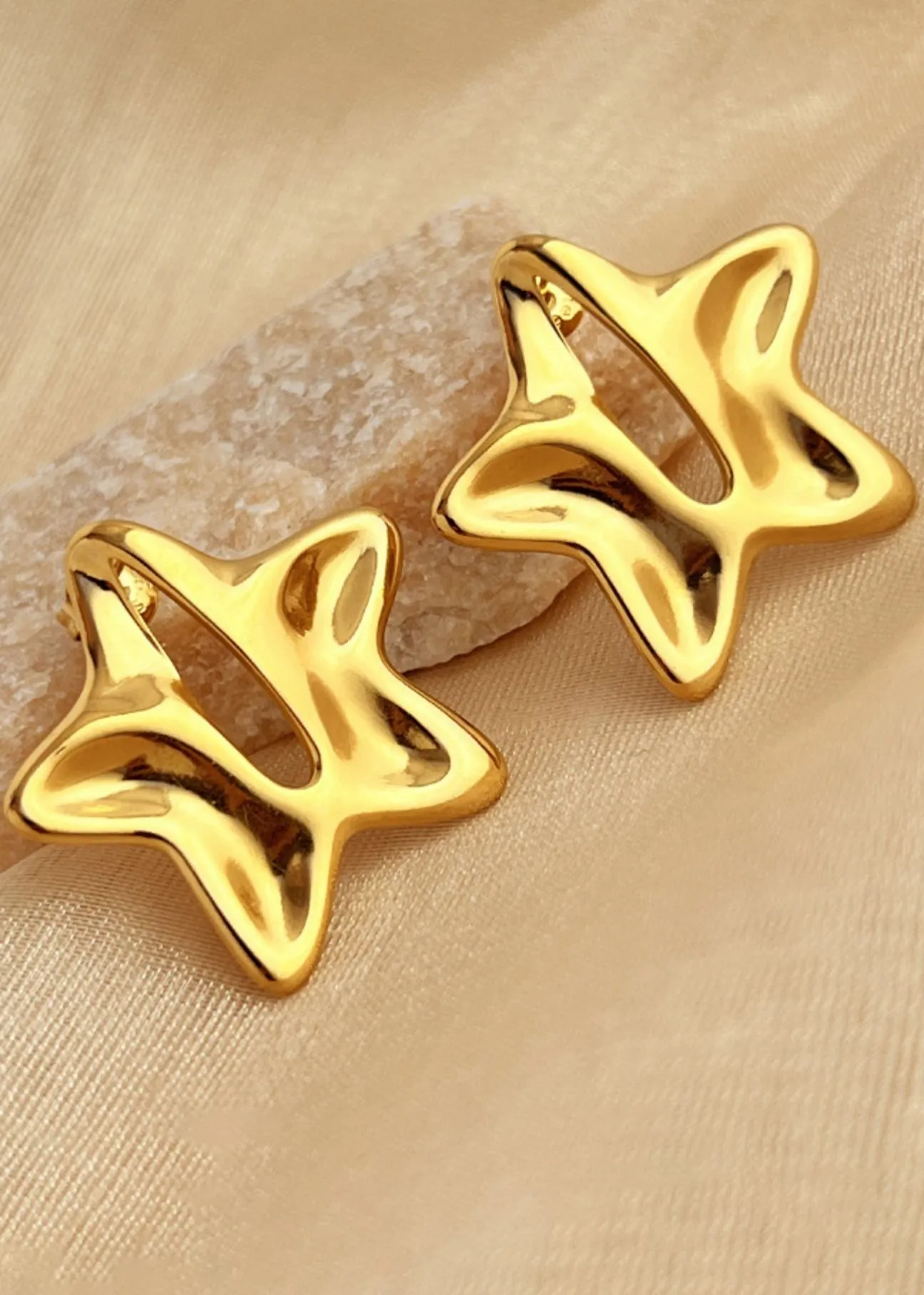 Split Star Gold Plate Stainless Steel Stud Earrings