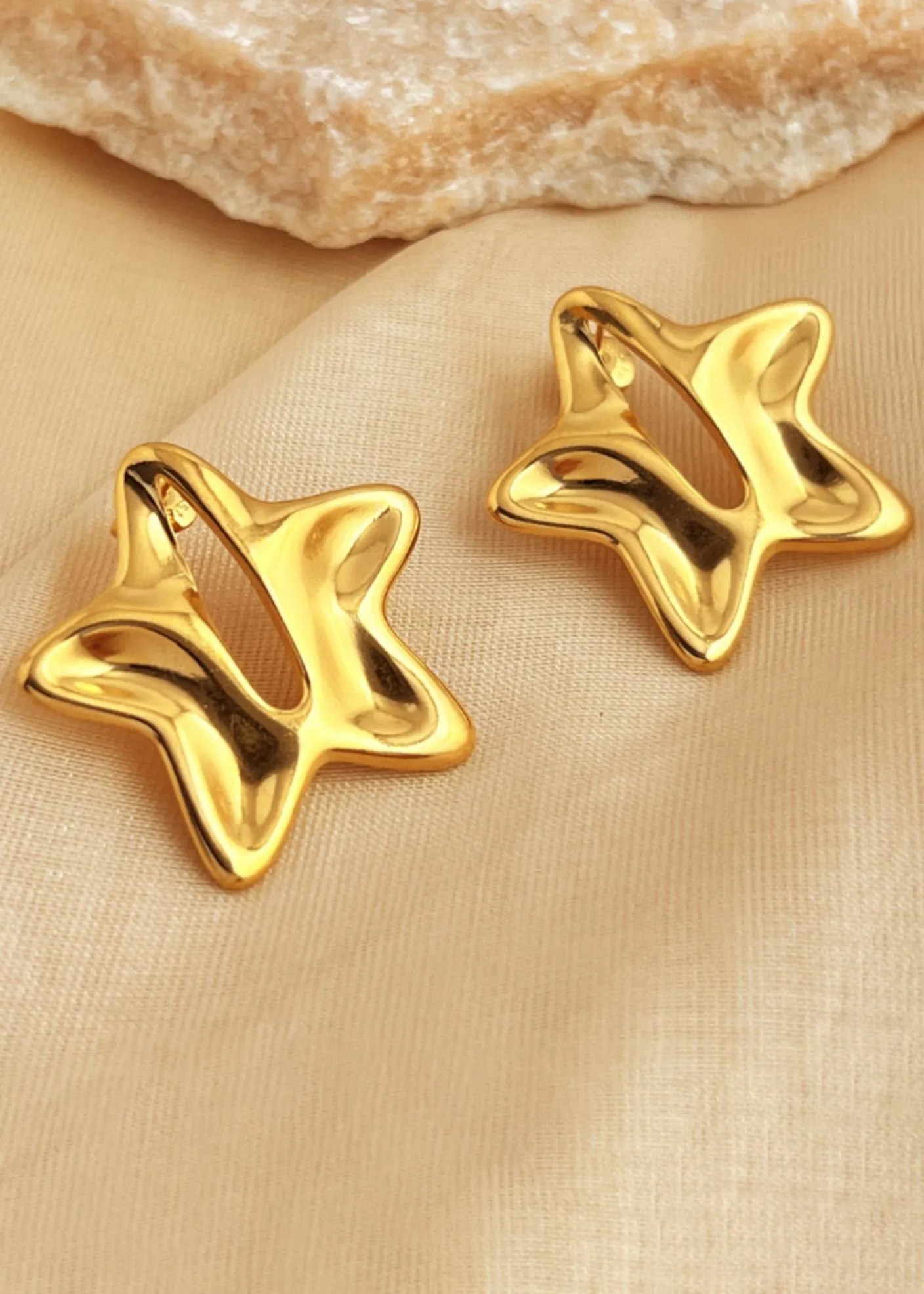 Split Star Gold Plate Stainless Steel Stud Earrings