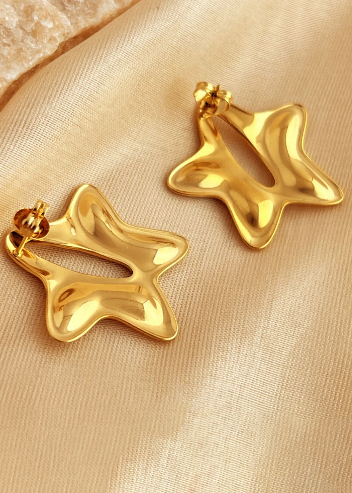 Split Star Gold Plate Stainless Steel Stud Earrings