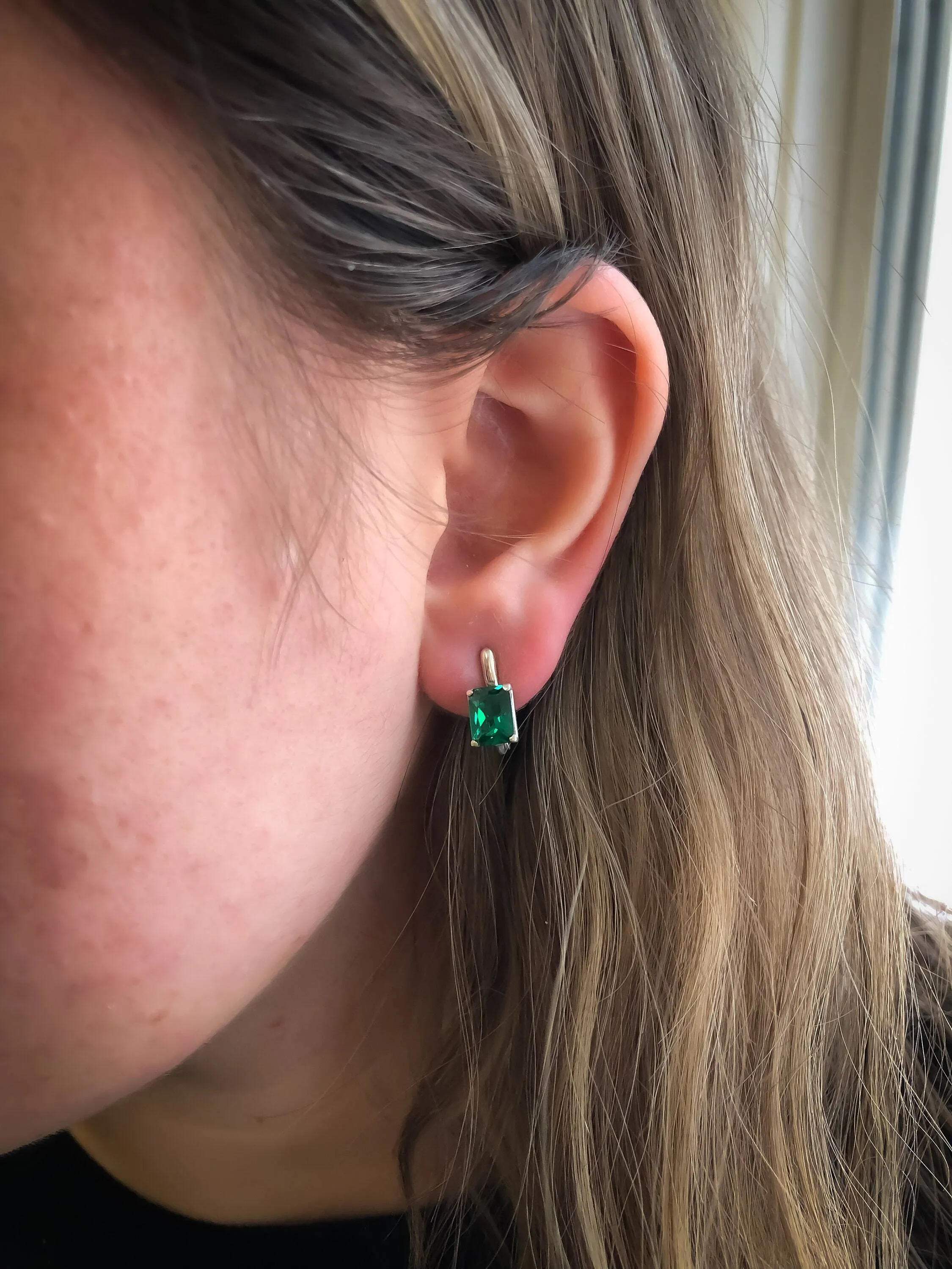 Square Emerald Earrings - Classic Green Studs - Emerald Cut Earrings