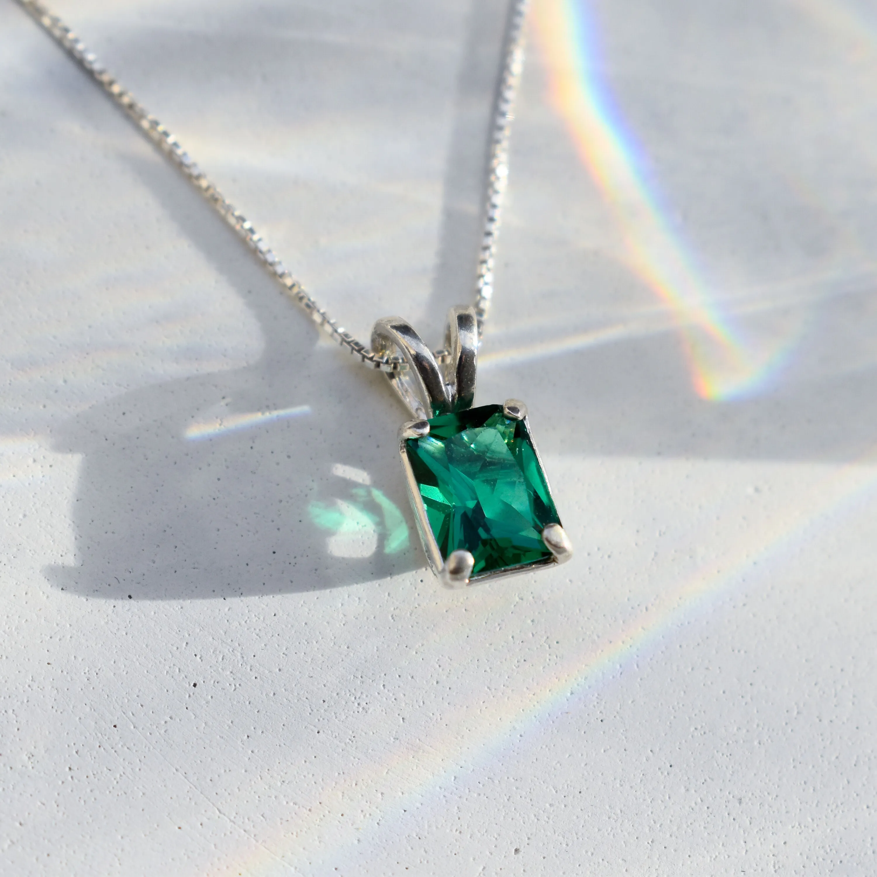 Square Emerald Pendant - Emerald Cut Necklace - Green Square Necklace