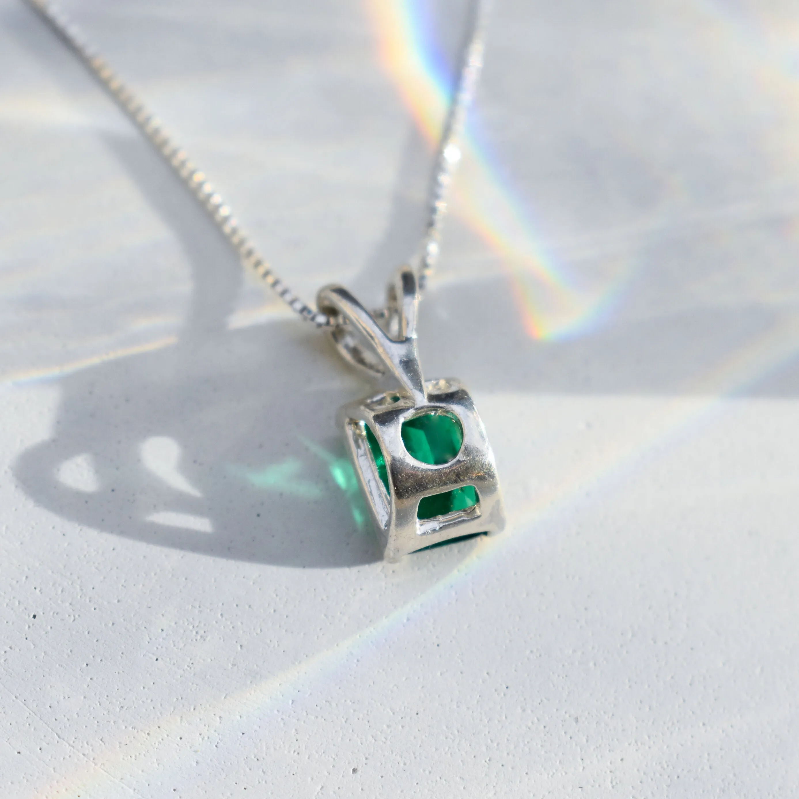 Square Emerald Pendant - Emerald Cut Necklace - Green Square Necklace