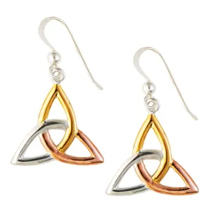 Three Tone Triquetra Irish Trinity Dangle Earrings