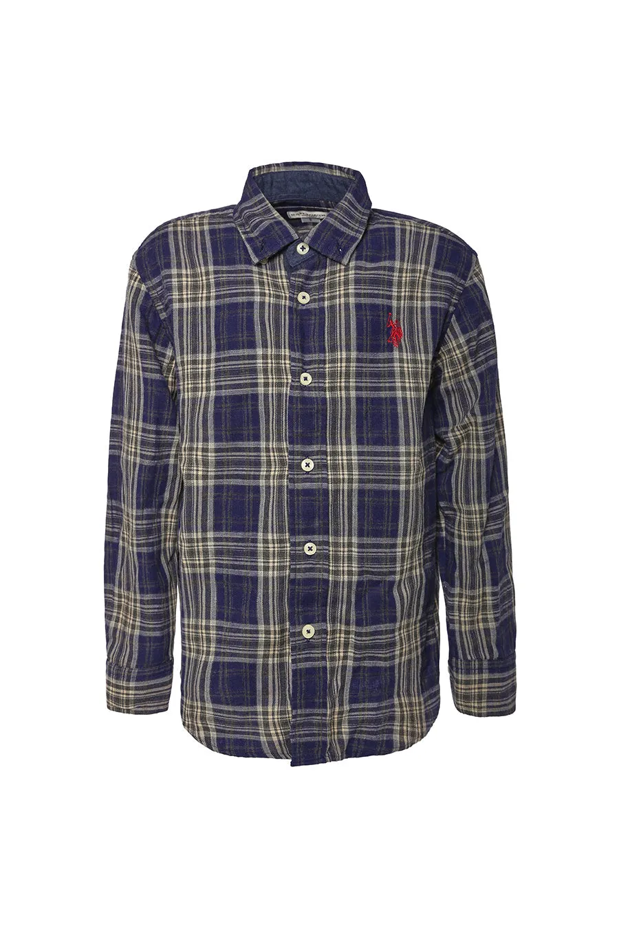 US POLO BOYS COTTON LONG SLEEVE SHIRT IN BLUE