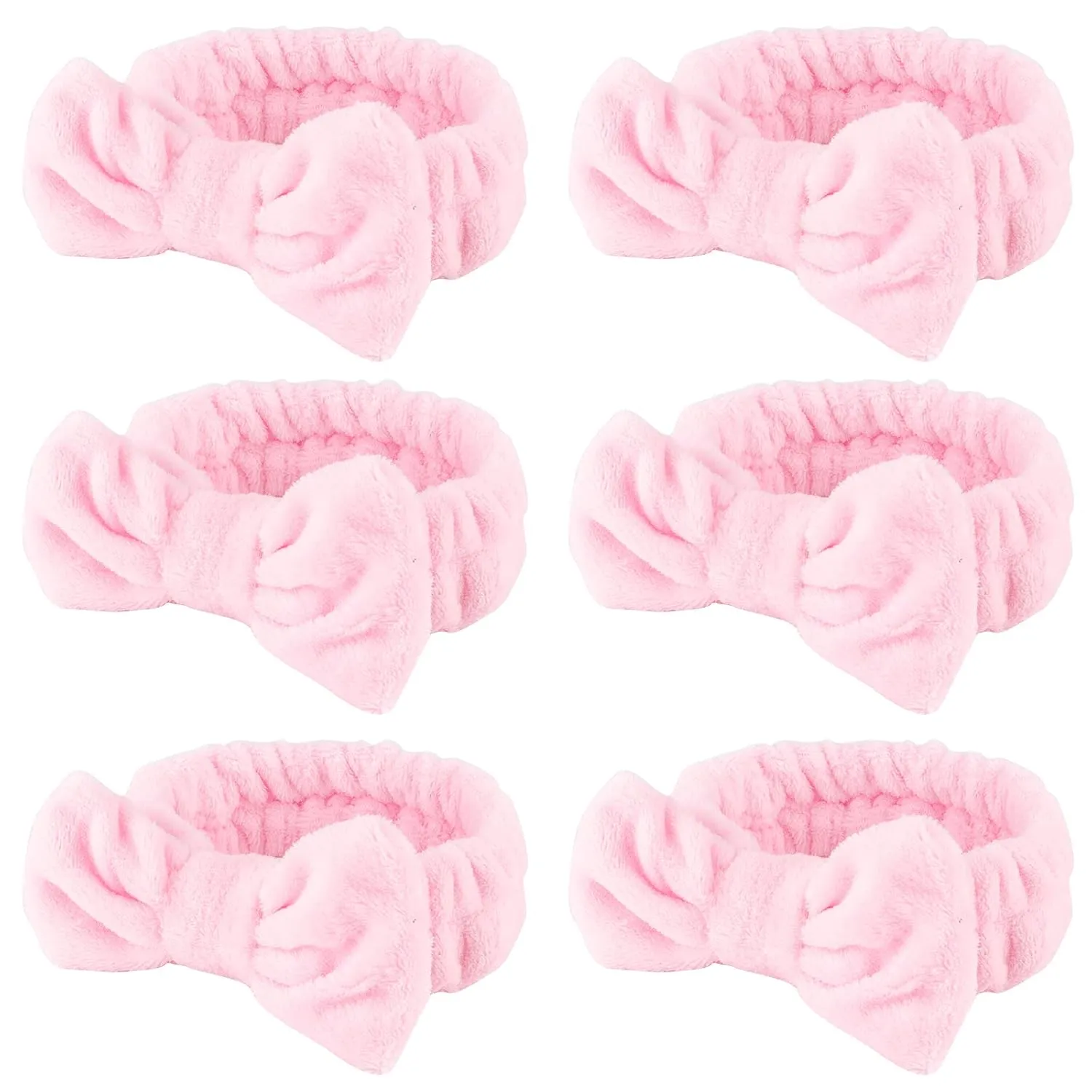 WHAVEL 6 Pack Pink Spa Headband for Washing Face, Skincare Headbands Microfiber Pink Party Favors Sleepover (Type 14)