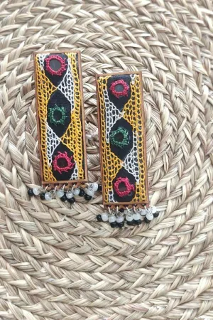 WHE Hand Embroidered Multicolor Rectangle Earrings