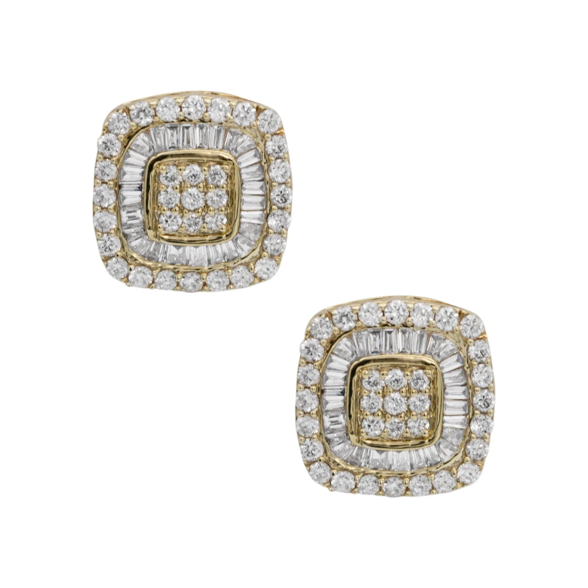 Women's Double Halo Baguette Cluster Diamond Stud Earrings 0.69ct 10K Yellow Gold